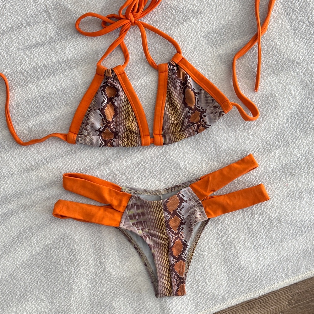 Montce Snakeskin Print Bikini with Orange Accents